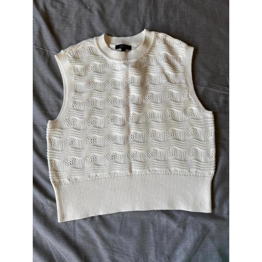 Frye Cream Textured Knit Sleeveless Sweater Vest